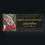 Black And Gold Stars 30th Birthday Custom Photo Banner<br><div class="desc">Personalised birthday banner with photo for the special milestone 30th birthday party!</div>