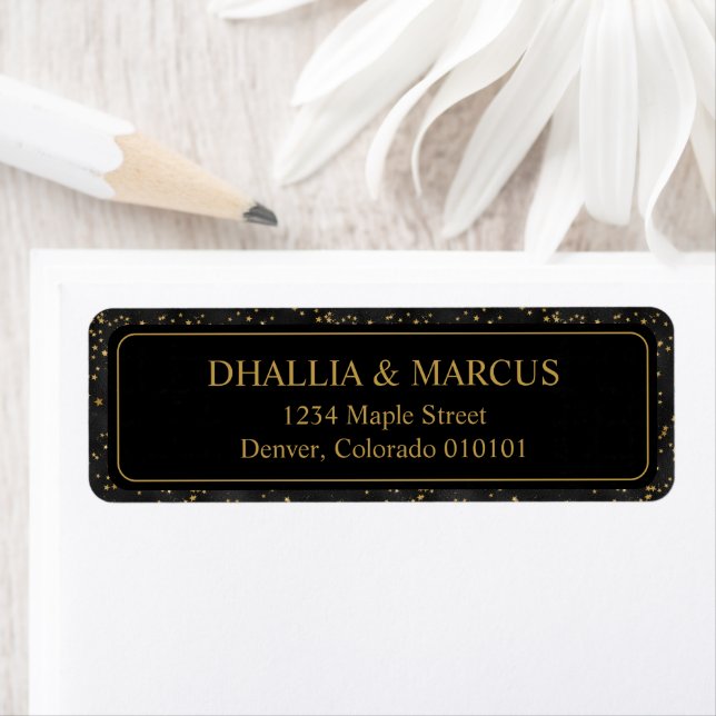 Black And Gold Stars Goth Patten Return Address Label (Insitu)