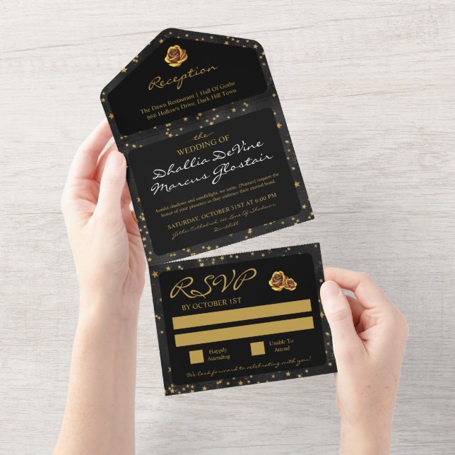 Black And Gold Stars Goth Pattern  All In One Invitation (Tearaway)