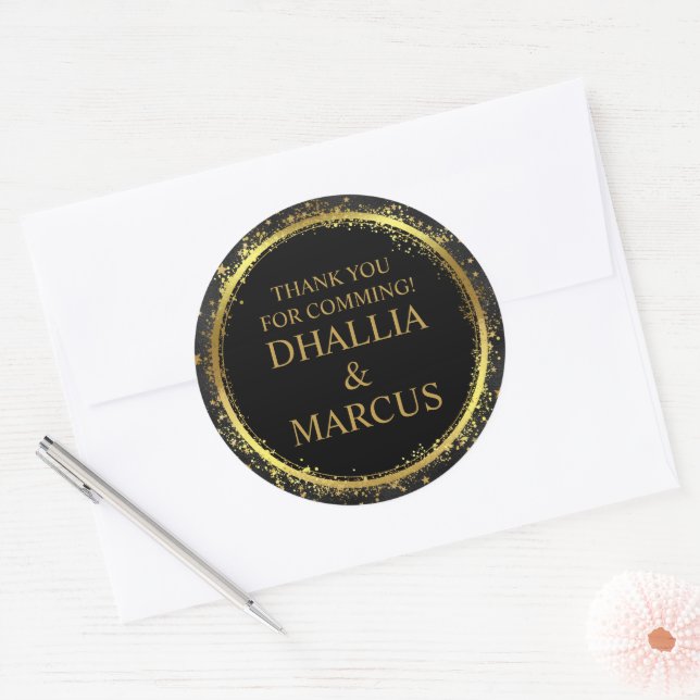 Black And Gold Stars Goth Pattern Classic Round Sticker (Envelope)