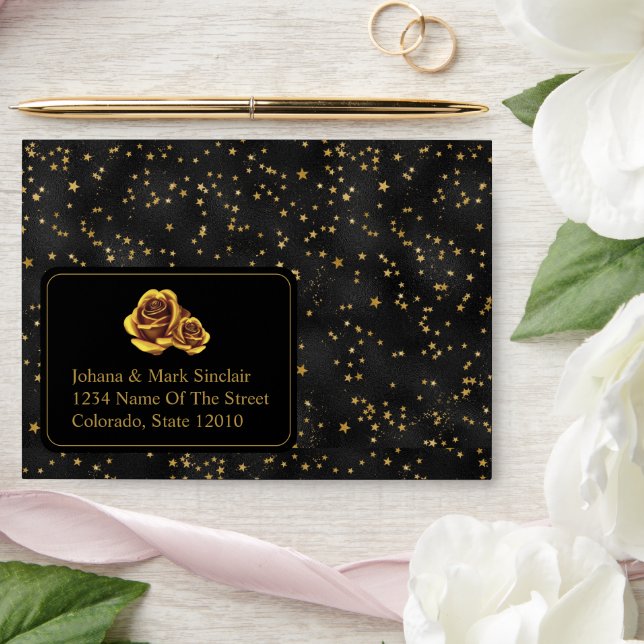 Black And Gold Stars Goth Pattern Envelope (Wedding)