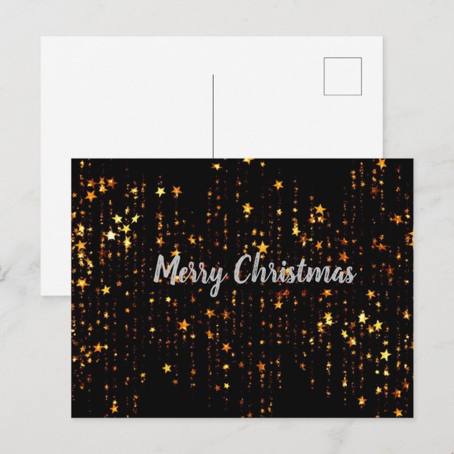 Black and Gold Stars Merry Christmas Postcard (Front/Back)
