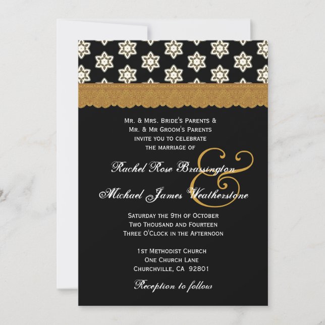 Black and Gold Stars MonogramWedding V16 Invitation (Front)