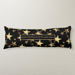 Black and Gold Stars Pattern Festive Christmas Body Cushion