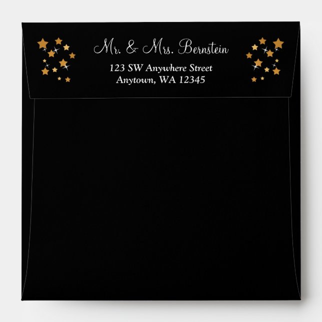Black and Gold Stars Return Address Envelopes (Back (Top Flap))