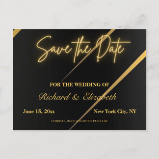 Black and Gold Streaks Save the Date Postcard