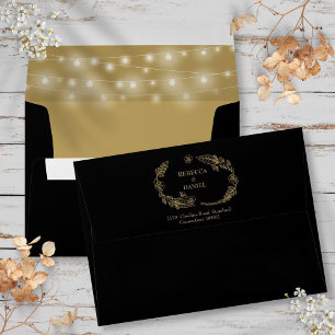 Black And Gold String Lights Return Address Envelope