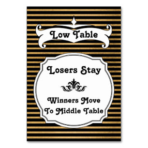 Black and Gold Stripe Bunco Table Card - Low