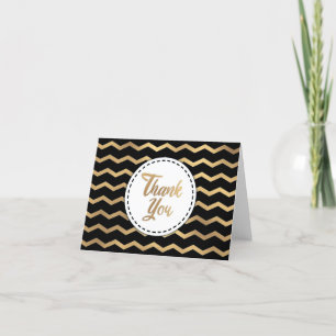 Black and Gold Stripe Chevron Thank You