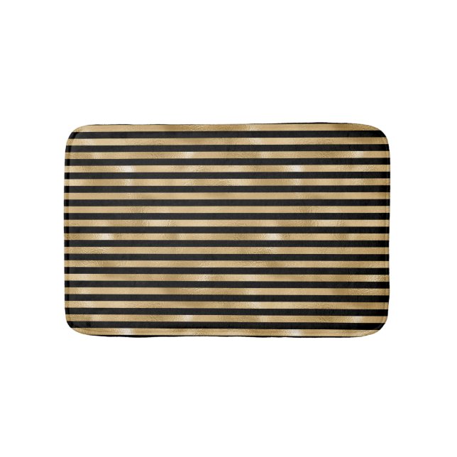 Black and Gold Striped Bath Mat (Front)