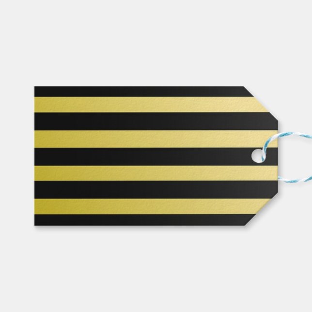 Black and Gold Striped Gift Tag (Front (Horizontal))