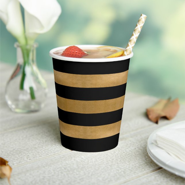 Black and Gold Striped Paper Cups (Insitu)