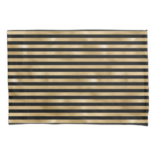 Black and Gold Striped Pillow Cases for Bed