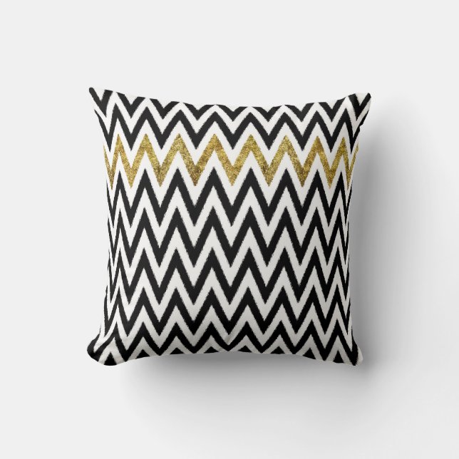 Black and Gold Stripes Chevron Cushion (Front)
