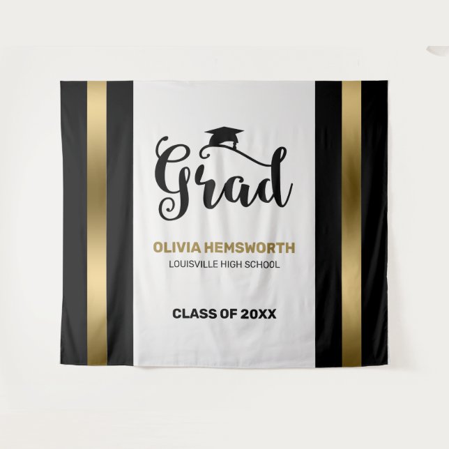 Black And Gold Stripes Graduate Tapestry (Front (Horizontal))