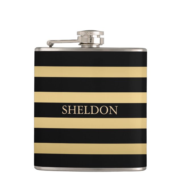 Black And Gold Stripes Hip Flask (Front)