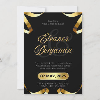 Black and Gold Stylish Wedding  Invitation