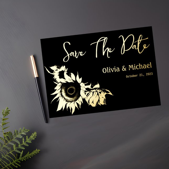 Black and Gold Sunflower Save the Date card (Creator Uploaded)
