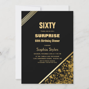 Black and Gold Surprise 60th Birthday Dinner Invitation