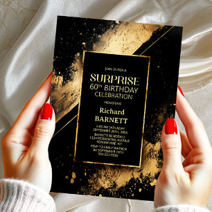 Black and Gold Surprise 60th Birthday Party Invitation
