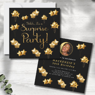 Black And Gold Surprise Any Age Birthday Party Invitation