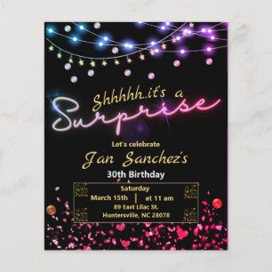 Black and gold surprise birthday invitation  flyer