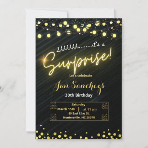 Black and gold surprise budget invitation QRcode F