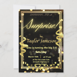 Black and gold surprise Invitation QR rsvp