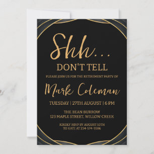 black and gold surprise retirement party invitation