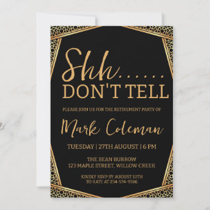 black and gold surprise retirement party invitation