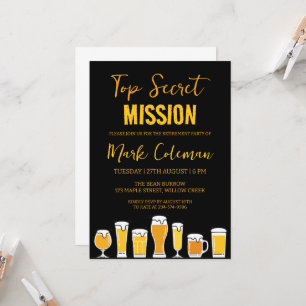 black and gold surprise retirement party invitation