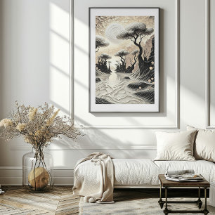 Black and Gold Surreal Landscape Art Poster