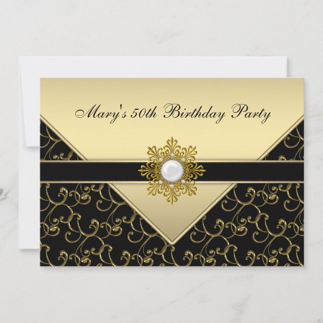 Black and Gold Swirl Birthday Party Invitation (Front)