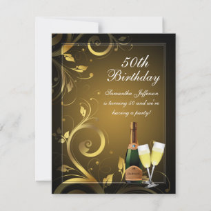 Black and Gold Swirl, Custom 50th Birthday Party Invitation