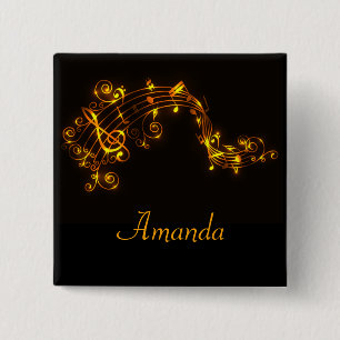 Black and Gold Swirling Musical Notes 15 Cm Square Badge