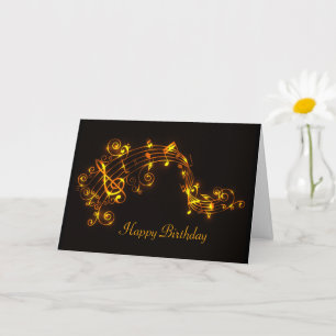 Black and Gold Swirling Musical Notes Birthday