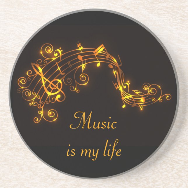Black and Gold Swirling Musical Notes Coaster (Front)