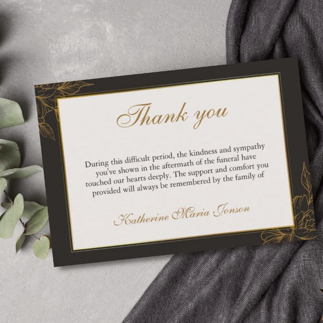 Black and Gold Sympathy Examples After Funeral  Thank You Card (Creator Uploaded)