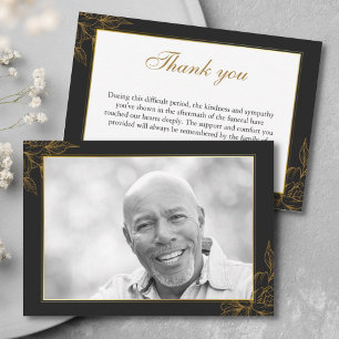 Black and Gold Sympathy with Photo After Funeral Thank You Card