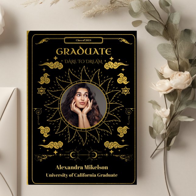 Black and Gold Tarot Photo Graduation  Announcement (Creator Uploaded)