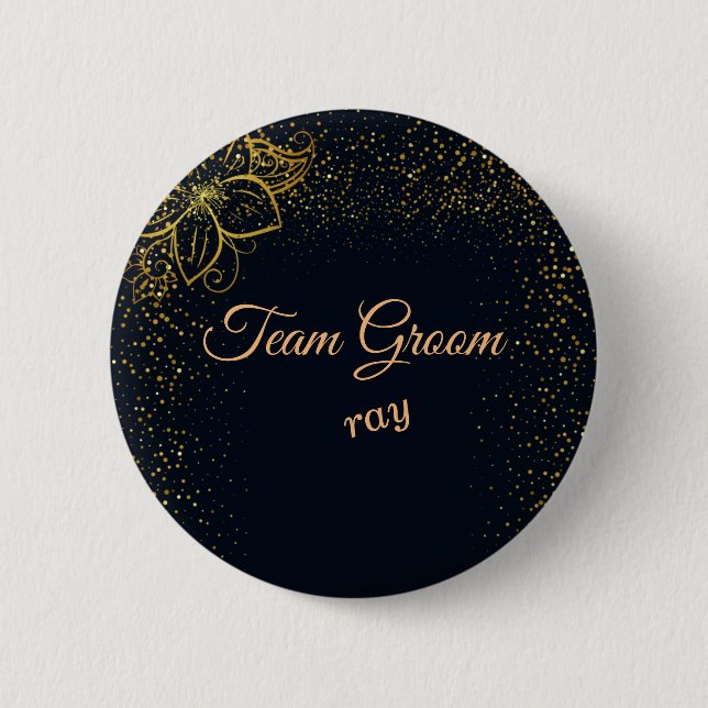Black and Gold Team Groom Personalised Button (Front)