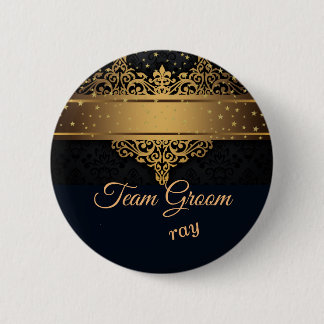 Black and Gold Team Groom Personalised Button