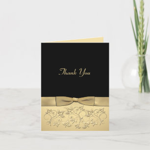 Black and Gold Thank You Card with Gold Ribbon