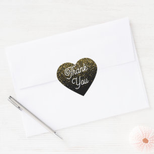 Black and Gold Thank You Confetti Gift Heart Sticker