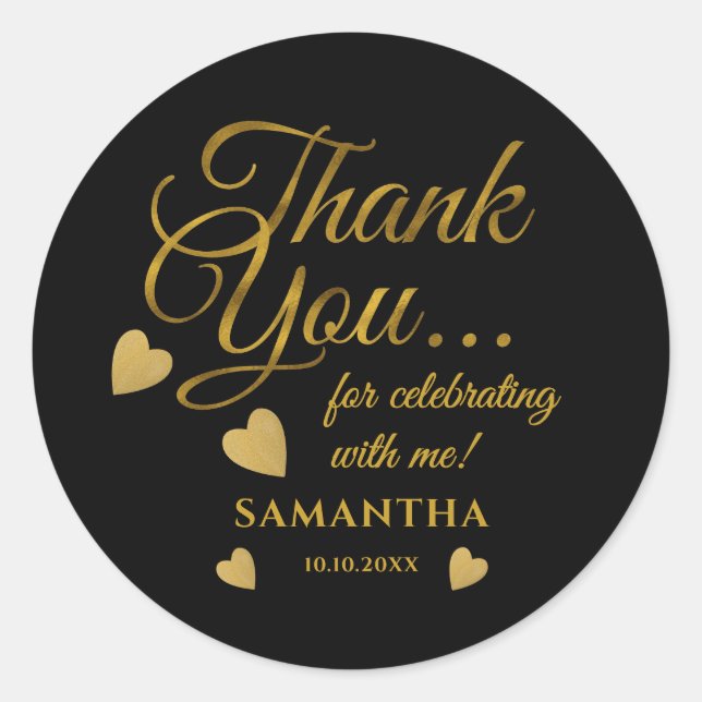 Black And Gold Thank You Typography Party Favour   Classic Round Sticker (Front)