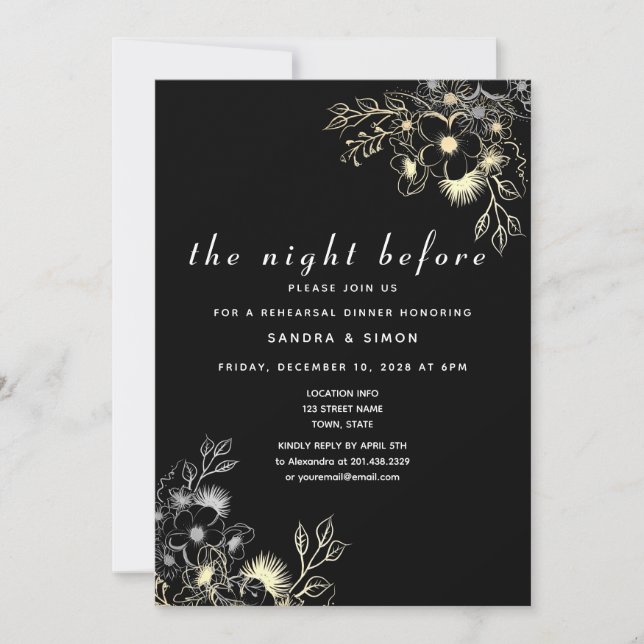 Black and Gold The Night Before Rehearsal Dinner  Invitation (Front)