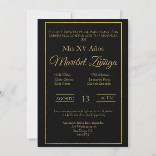 Black and gold theme Quinceanera invitation