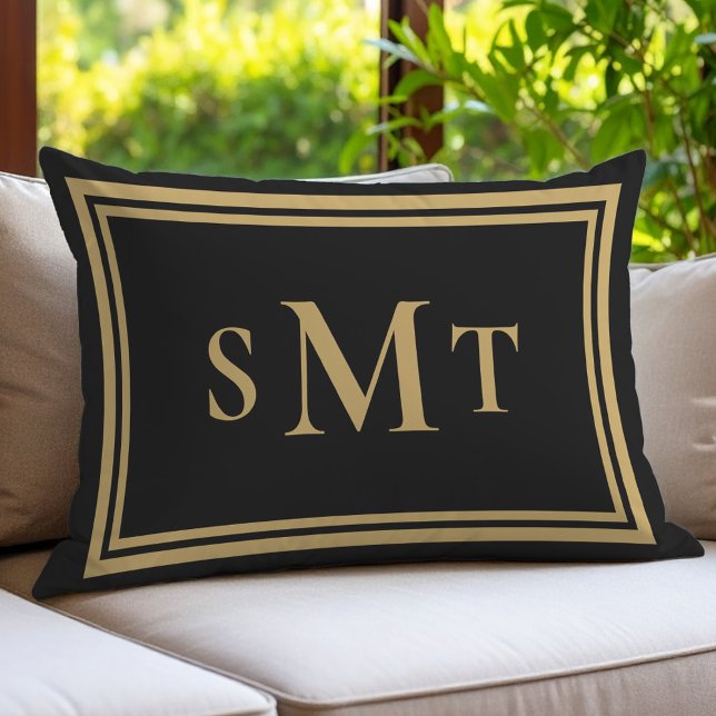 Black and Gold Three Letter Monogram Lumbar Cushion (Creator Uploaded)