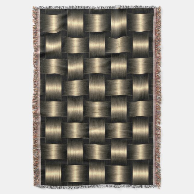 Black and Gold Throw Blanket Golden Lattice (Front Vertical)