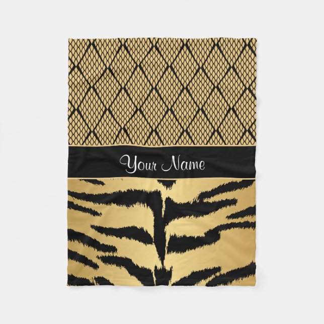 Black and Gold Tiger Animal Pattern Fleece Blanket (Front)